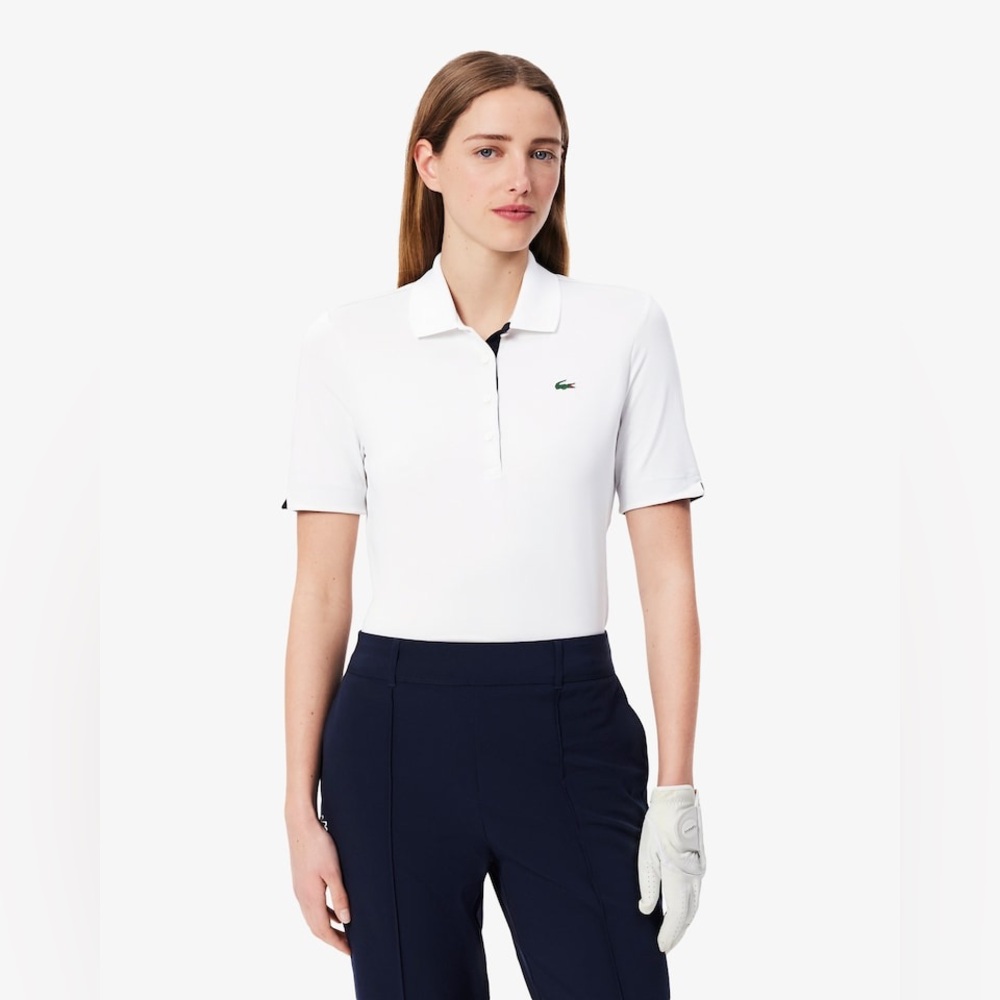 LACOSTE Women's Slim Fit UV Protect Stretch Golf Polo White 34 NEW